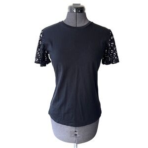 Black Lace Sleeve T-Shirt